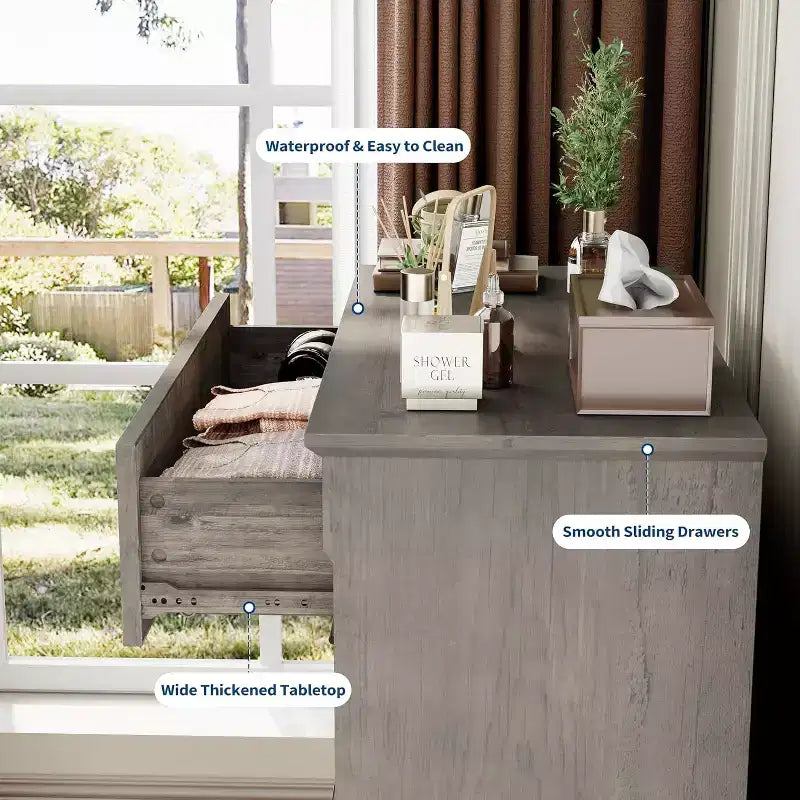 5 Drawer Dresser for Bedroom, Farmhouse Tall Chest of Drawers with Metal Handles, Rustic Wooden Dresser for Living Room, Hallway