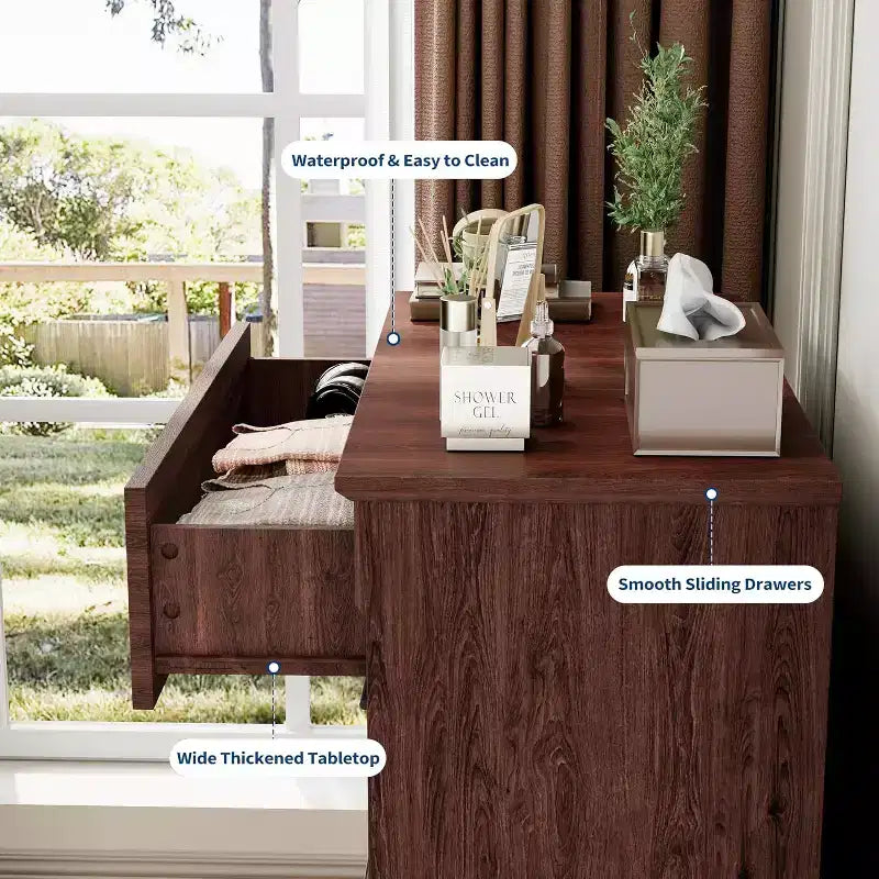 5 Drawer Dresser for Bedroom, Farmhouse Tall Chest of Drawers with Metal Handles, Rustic Wooden Dresser for Living Room, Hallway