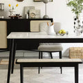 MAYEERTY Modern Solid Oak Wood Bench with Rattan for Bedroom, Entryway & Living Room, Black
