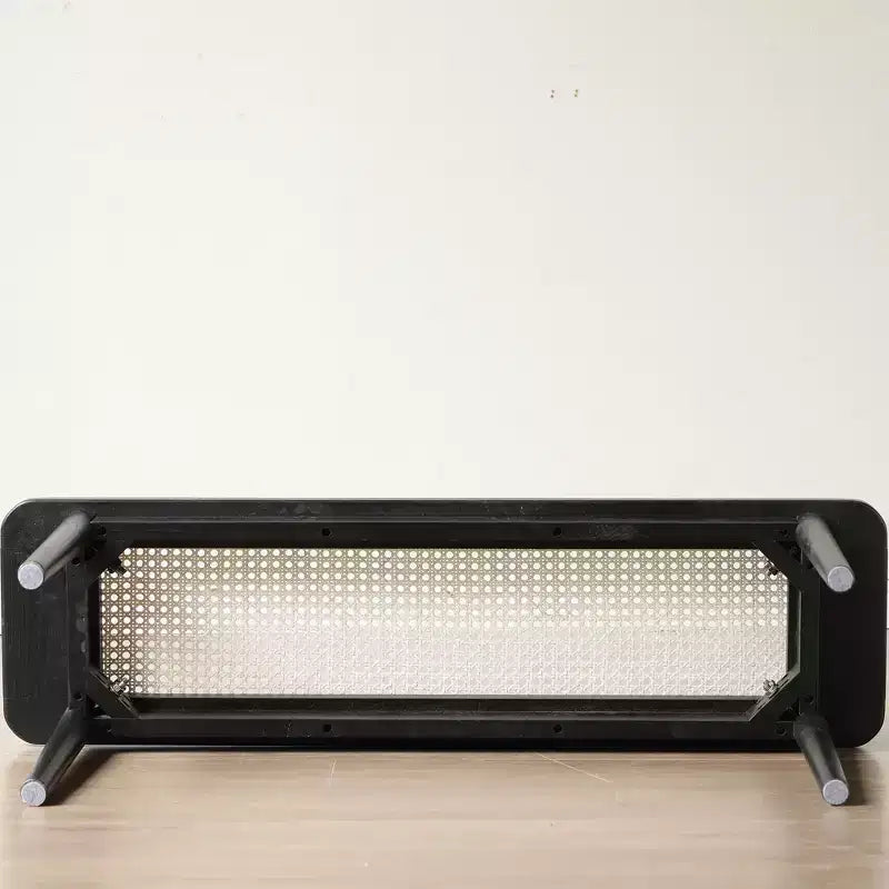 Modern Solid Oak Wood Bench with Rattan for Bedroom, Entryway & Living Room, Black
