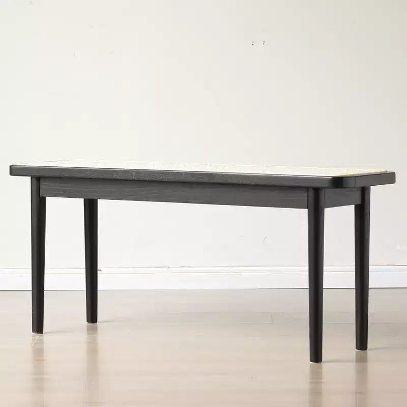 Modern Solid Oak Wood Bench with Rattan for Bedroom, Entryway & Living Room, Black