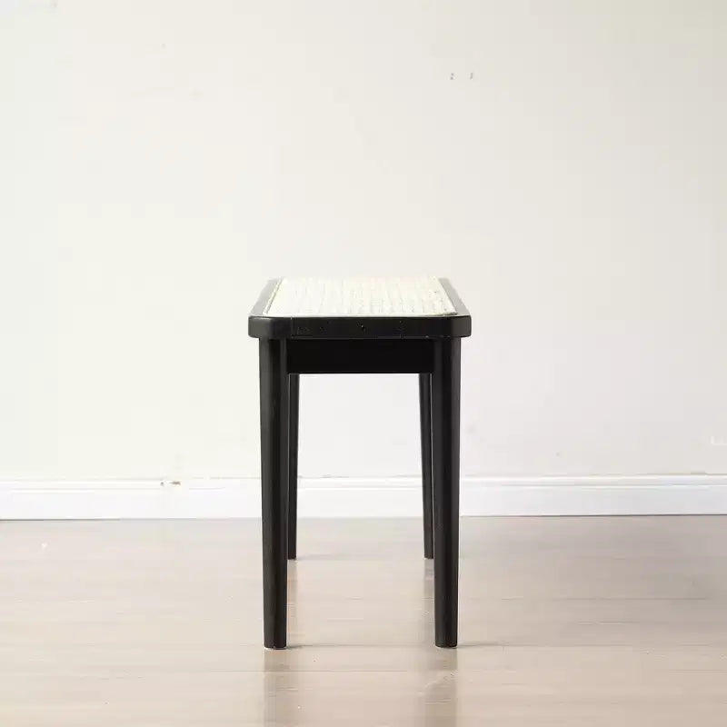 Modern Solid Oak Wood Bench with Rattan for Bedroom, Entryway & Living Room, Black