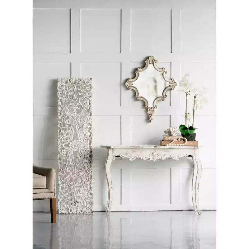 Farmhouse Ornate Wall Mirror, Artistic Home Accent Decor, Vertical/Horizontal Hanging for Living Room, Bedroom, Entryway Decoration