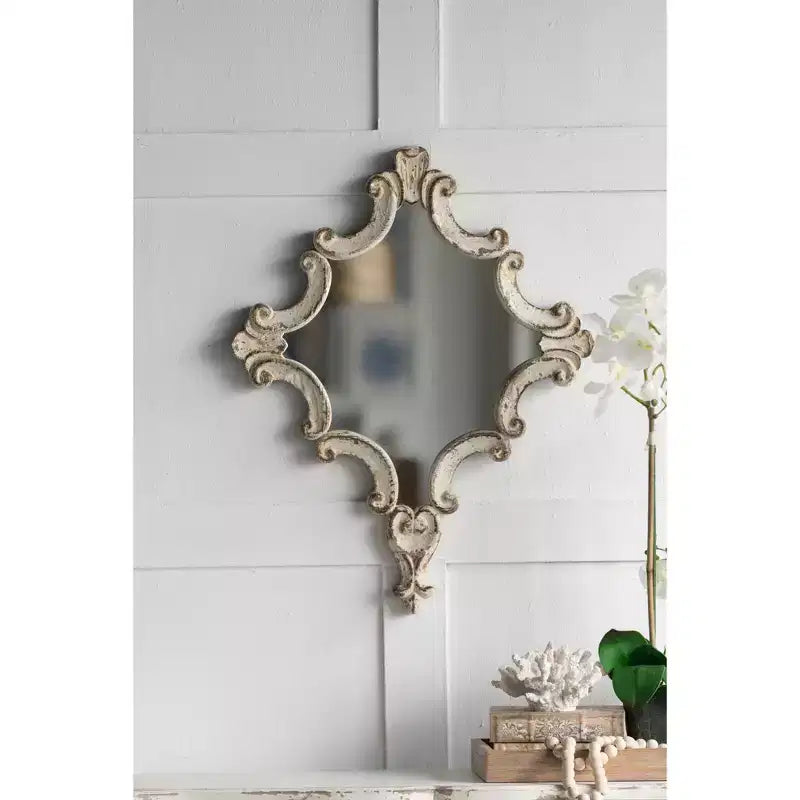 Farmhouse Ornate Wall Mirror, Artistic Home Accent Decor, Vertical/Horizontal Hanging for Living Room, Bedroom, Entryway Decoration
