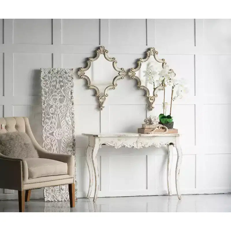 Farmhouse Ornate Wall Mirror, Artistic Home Accent Decor, Vertical/Horizontal Hanging for Living Room, Bedroom, Entryway Decoration