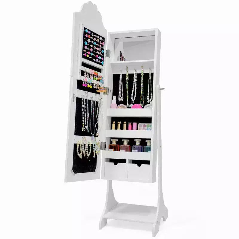 Heart MDF Kids Jewelry Cabinet in White Jewelry Armoire with 1 Door and 1 Shelf