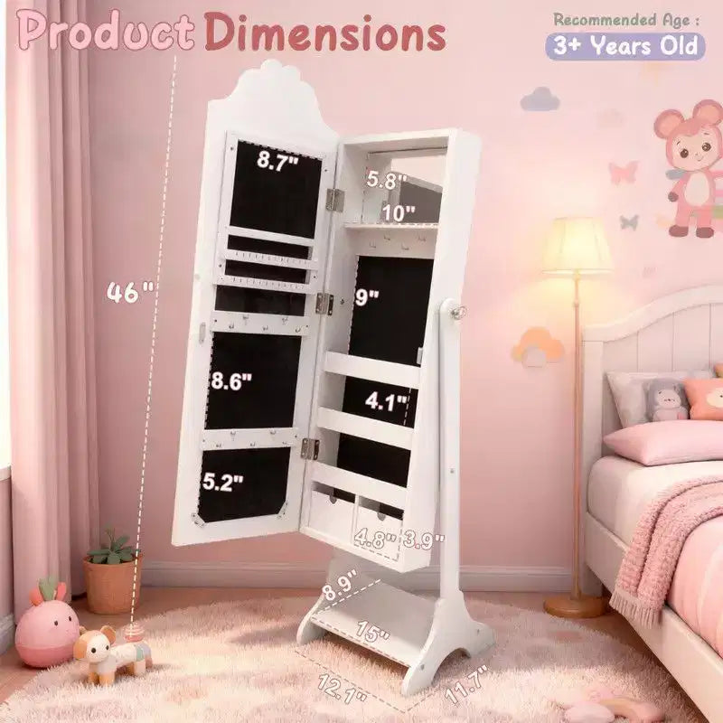 Heart MDF Kids Jewelry Cabinet in White Jewelry Armoire with 1 Door and 1 Shelf