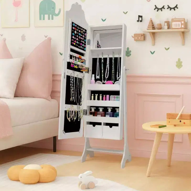 Heart MDF Kids Jewelry Cabinet in White Jewelry Armoire with 1 Door and 1 Shelf