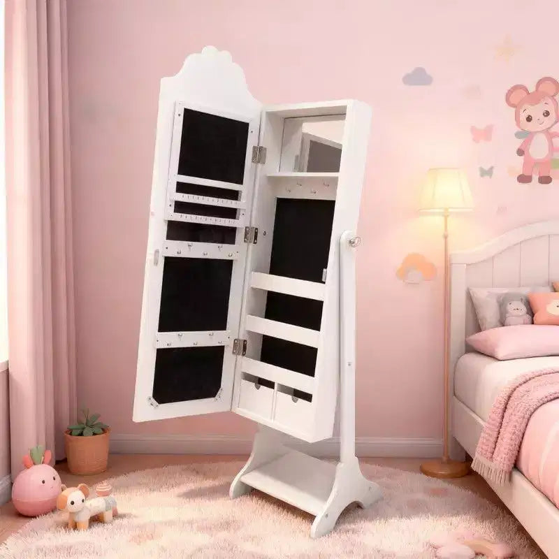 Heart MDF Kids Jewelry Cabinet in White Jewelry Armoire with 1 Door and 1 Shelf