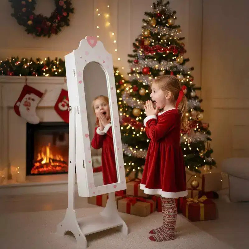 Heart MDF Kids Jewelry Cabinet in White Jewelry Armoire with 1 Door and 1 Shelf