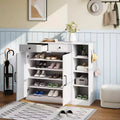 Shoe Storage Cabinet, Modern Farmhouse Shoe Rack Organizer with 6 Adjustable Shelves & 2 Drawers, Freestanding Entryway Cabinet for Home Office