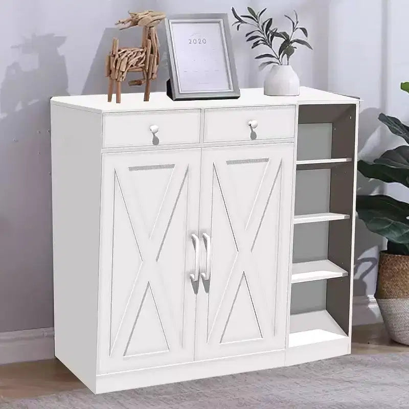 Shoe Storage Cabinet, Modern Farmhouse Shoe Rack Organizer with 6 Adjustable Shelves & 2 Drawers, Freestanding Entryway Cabinet for Home Office