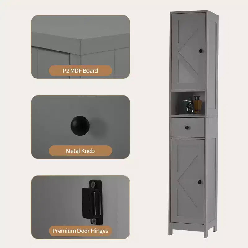 Tall Bathroom Cabinet with 2 Adjustable Shelves, Freestanding Storage Organizer with Anti-Tip Safety for Bathroom, Kitchen or Hallway
