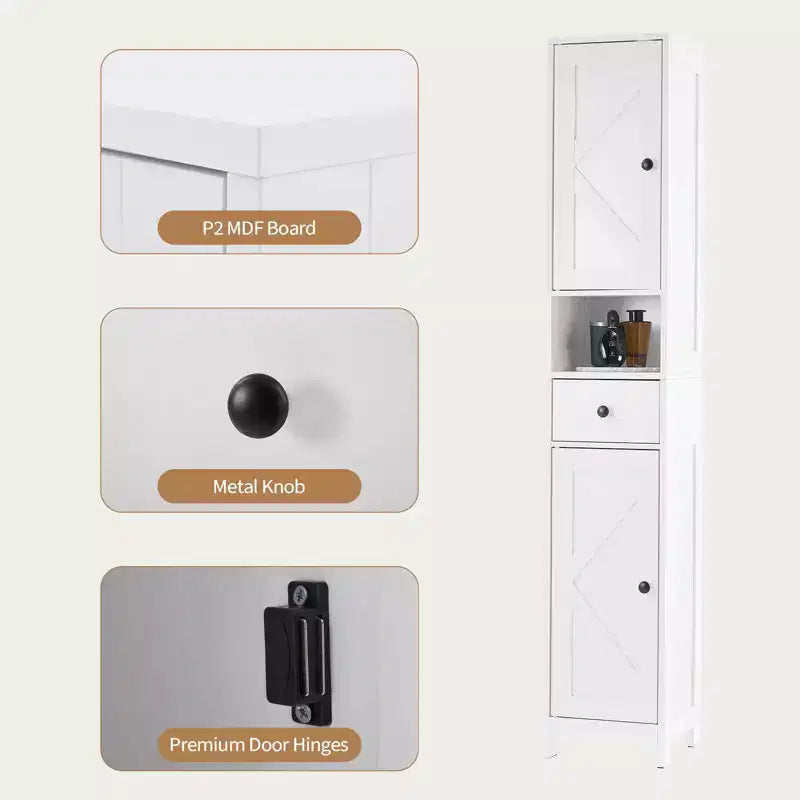 Tall Bathroom Cabinet with 2 Adjustable Shelves, Freestanding Storage Organizer with Anti-Tip Safety for Bathroom, Kitchen or Hallway