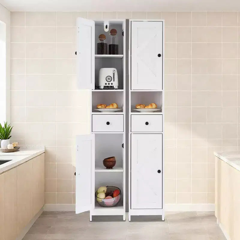 Tall Bathroom Cabinet with 2 Adjustable Shelves, Freestanding Storage Organizer with Anti-Tip Safety for Bathroom, Kitchen or Hallway