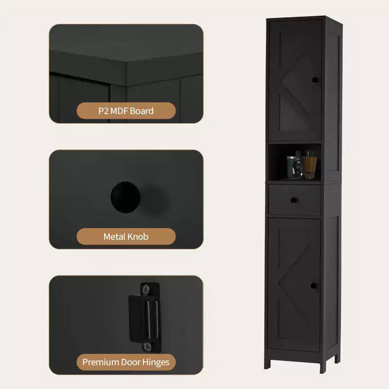 Tall Bathroom Cabinet with 2 Adjustable Shelves, Freestanding Storage Organizer with Anti-Tip Safety for Bathroom, Kitchen or Hallway
