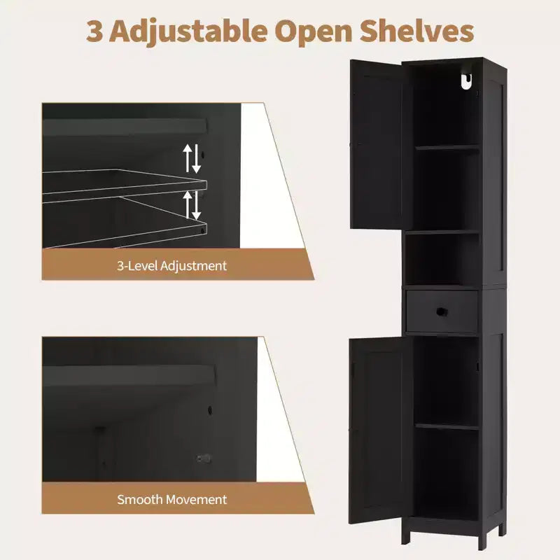 Tall Bathroom Cabinet with 2 Adjustable Shelves, Freestanding Storage Organizer with Anti-Tip Safety for Bathroom, Kitchen or Hallway