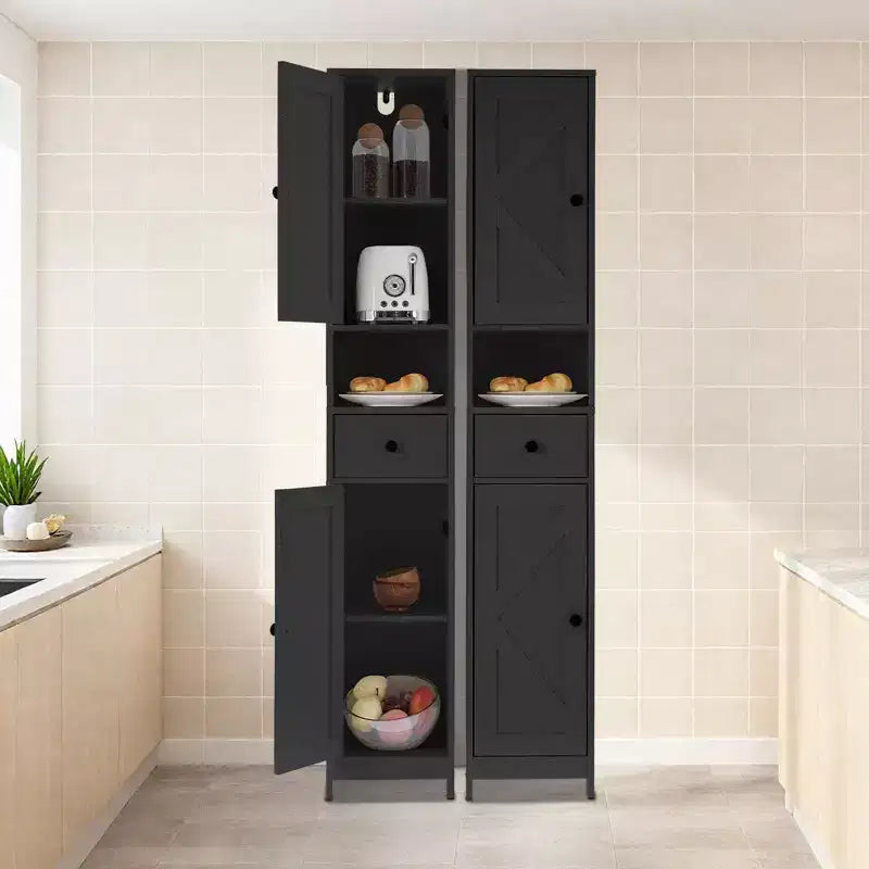 Tall Bathroom Cabinet with 2 Adjustable Shelves, Freestanding Storage Organizer with Anti-Tip Safety for Bathroom, Kitchen or Hallway