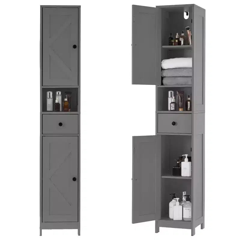 Tall Bathroom Cabinet with 2 Adjustable Shelves, Freestanding Storage Organizer with Anti-Tip Safety for Bathroom, Kitchen or Hallway