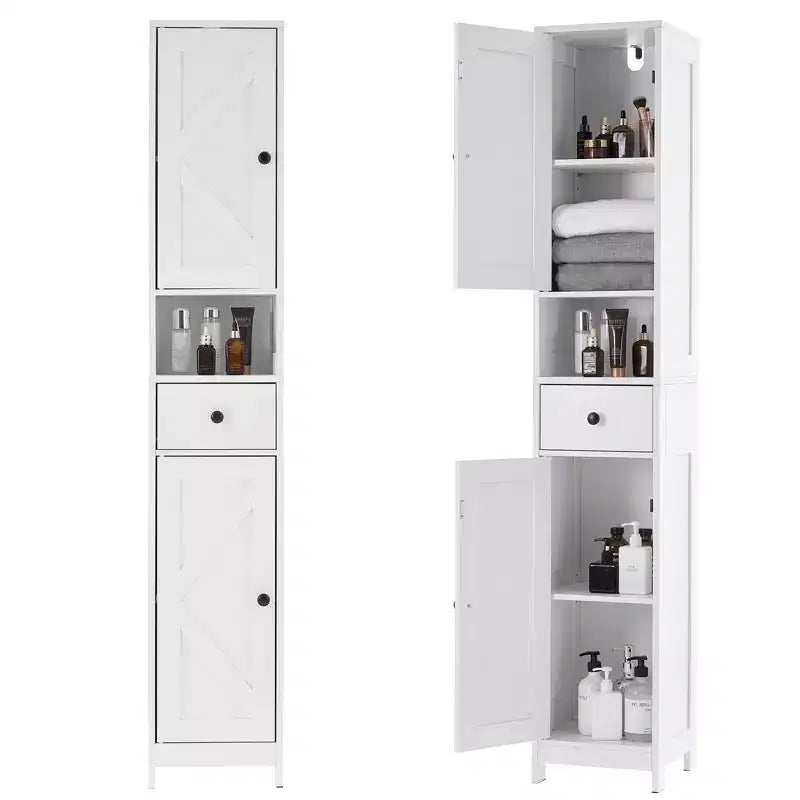 Tall Bathroom Cabinet with 2 Adjustable Shelves, Freestanding Storage Organizer with Anti-Tip Safety for Bathroom, Kitchen or Hallway