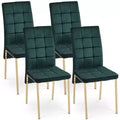 MAYEERTY Velvet High Back Nordic Dining Chair Modern Fabric Chair with Golden Color Legs Set of 4 Green