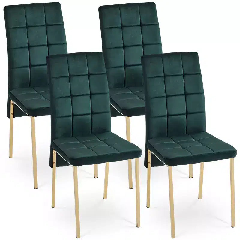 MAYEERTY Velvet High Back Nordic Dining Chair Modern Fabric Chair with Golden Color Legs Set of 4 Green