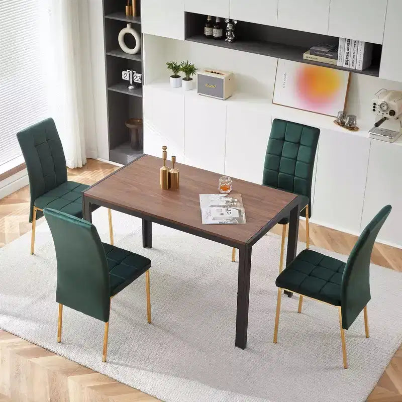 Velvet High Back Nordic Dining Chair Modern Fabric Chair with Golden Color Legs Set of 4 Green