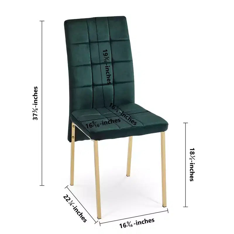 Velvet High Back Nordic Dining Chair Modern Fabric Chair with Golden Color Legs Set of 4 Green