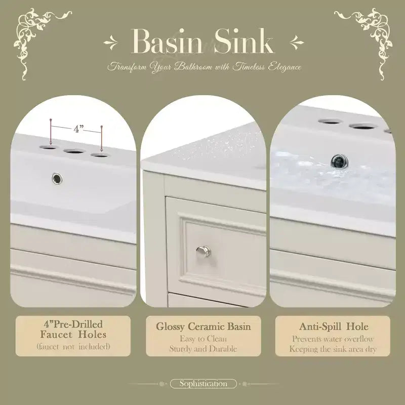 36 Bathroom Vanity Sink Combo, Bathroom Mirror Cabinet with Adjustable Shelf, Bathroom storage Cabinet with Drawers