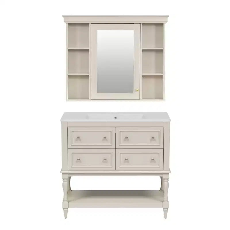 36 Bathroom Vanity Sink Combo, Bathroom Mirror Cabinet with Adjustable Shelf, Bathroom storage Cabinet with Drawers