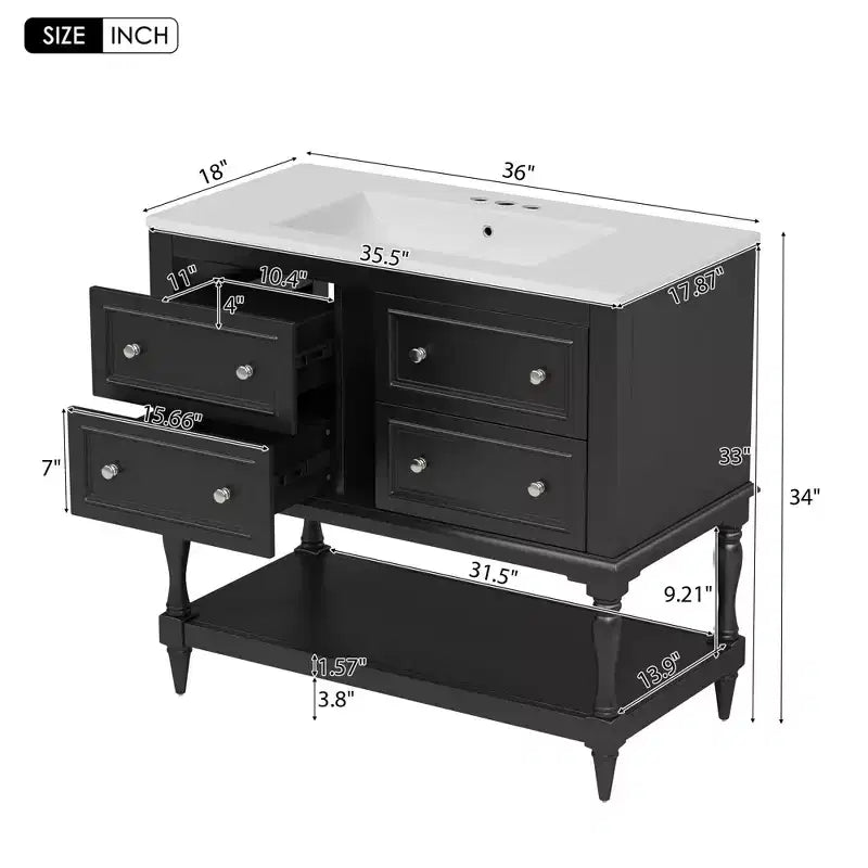 36 Bathroom Vanity Sink Combo, Bathroom Mirror Cabinet with Adjustable Shelf, Bathroom storage Cabinet with Drawers