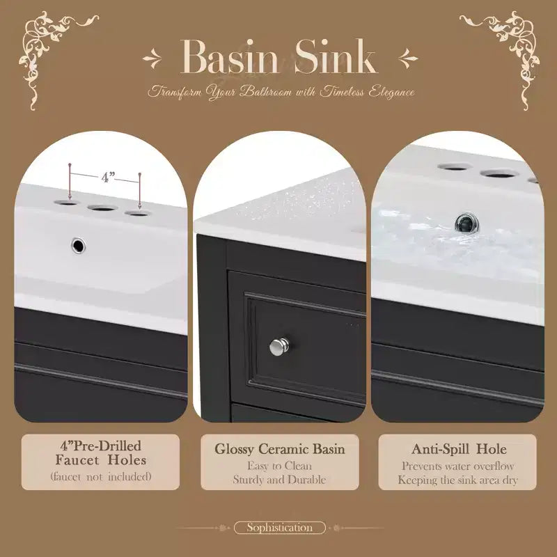 36 Bathroom Vanity Sink Combo, Bathroom Mirror Cabinet with Adjustable Shelf, Bathroom storage Cabinet with Drawers