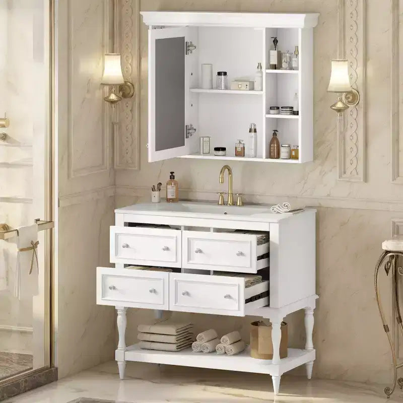 36 Bathroom Vanity Sink Combo, Bathroom Mirror Cabinet with Adjustable Shelf, Bathroom storage Cabinet with Drawers