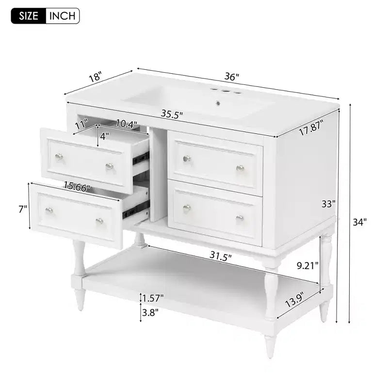 36 Bathroom Vanity Sink Combo, Bathroom Mirror Cabinet with Adjustable Shelf, Bathroom storage Cabinet with Drawers