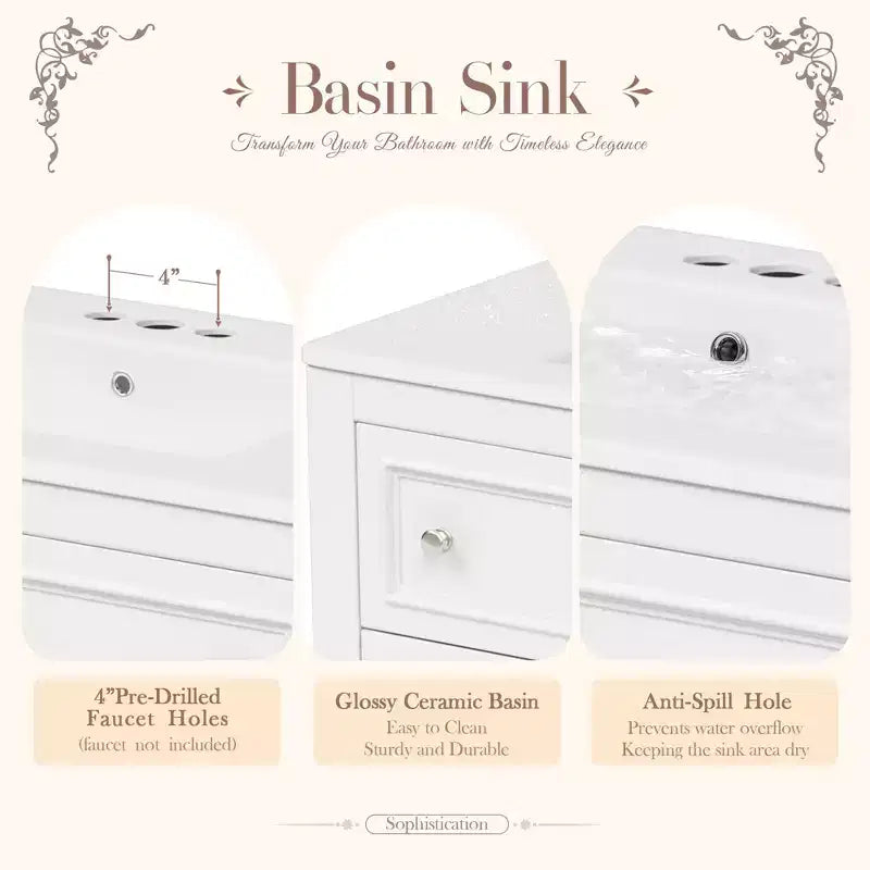 36 Bathroom Vanity Sink Combo, Bathroom Mirror Cabinet with Adjustable Shelf, Bathroom storage Cabinet with Drawers