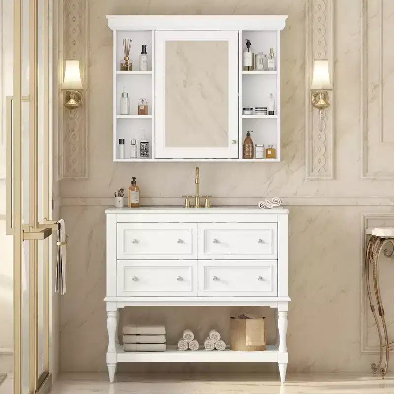 36 Bathroom Vanity Sink Combo, Bathroom Mirror Cabinet with Adjustable Shelf, Bathroom storage Cabinet with Drawers