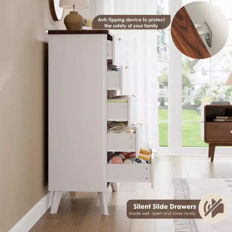 Fluted Dresser for Bedroom with 5 Deep Drawers, 47.2 in Tall Chest of Drawers, Curved Profile Design, Modern Wooden Dresser