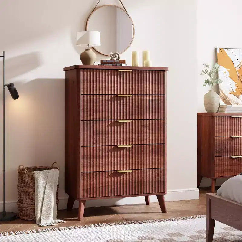 Fluted Dresser for Bedroom with 5 Deep Drawers, 47.2 in Tall Chest of Drawers, Curved Profile Design, Modern Wooden Dresser