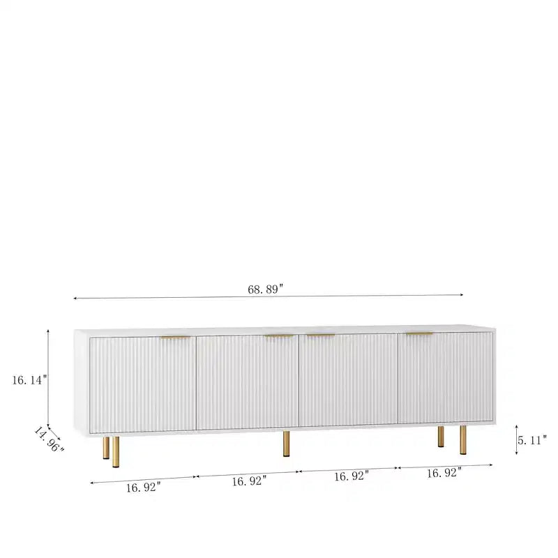 Boho TV Stand TV, Entertainment Center with Adjustable Shelf, Rattan TV Console with 2 Cabinets, Media Console, Wood Feet, 4 Cord Holes