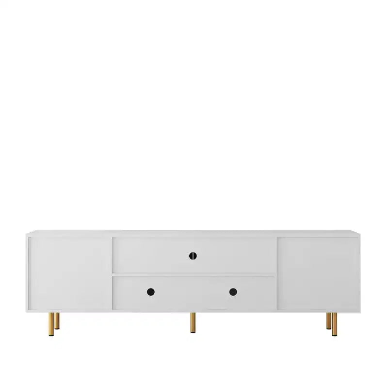Boho TV Stand TV, Entertainment Center with Adjustable Shelf, Rattan TV Console with 2 Cabinets, Media Console, Wood Feet, 4 Cord Holes