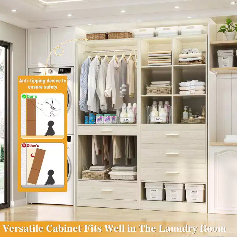 Set of 2 Freestanding Closet System with 4 Drawers, Walk-In Wardrobe Organizer with Hanging Rod