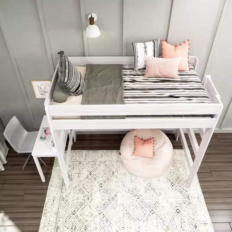 Solid Wood Loft Bed with Desk, Modern Farmhouse High Twin Loft Bed For Kids