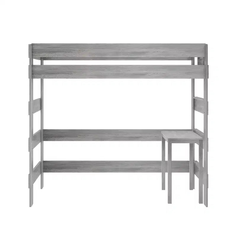 Solid Wood Loft Bed with Desk, Modern Farmhouse High Twin Loft Bed For Kids