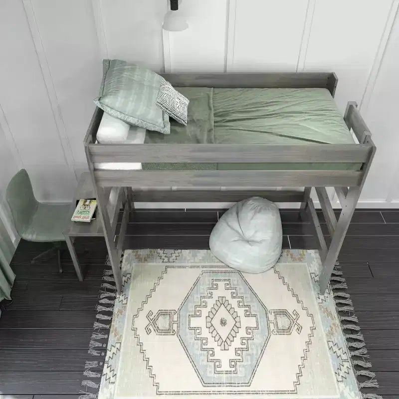 Solid Wood Loft Bed with Desk, Modern Farmhouse High Twin Loft Bed For Kids