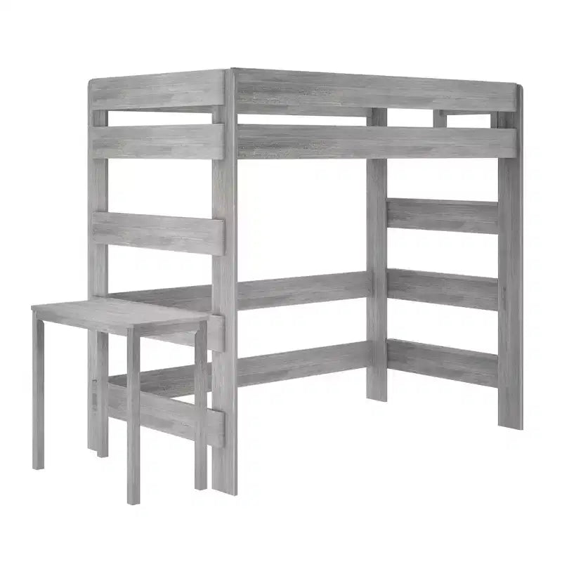Solid Wood Loft Bed with Desk, Modern Farmhouse High Twin Loft Bed For Kids