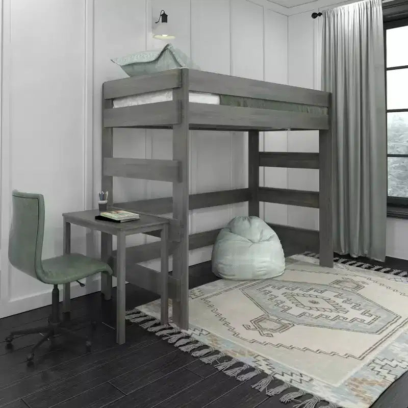 Solid Wood Loft Bed with Desk, Modern Farmhouse High Twin Loft Bed For Kids