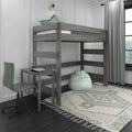Solid Wood Loft Bed with Desk, Modern Farmhouse High Twin Loft Bed For Kids