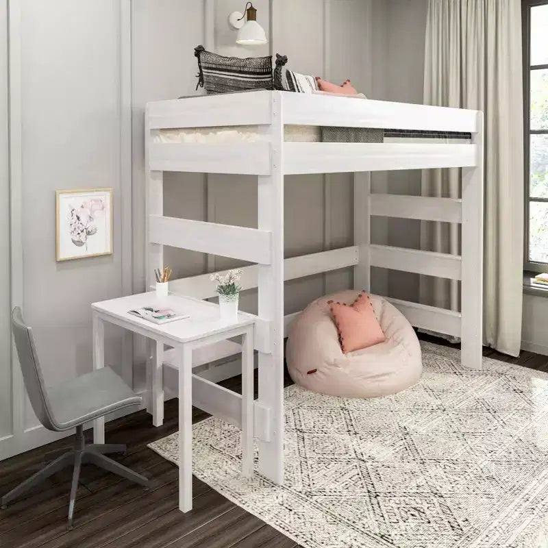 Max & Lily Solid Wood Loft Bed with Desk, Modern Farmhouse High Twin Loft Bed For Kids