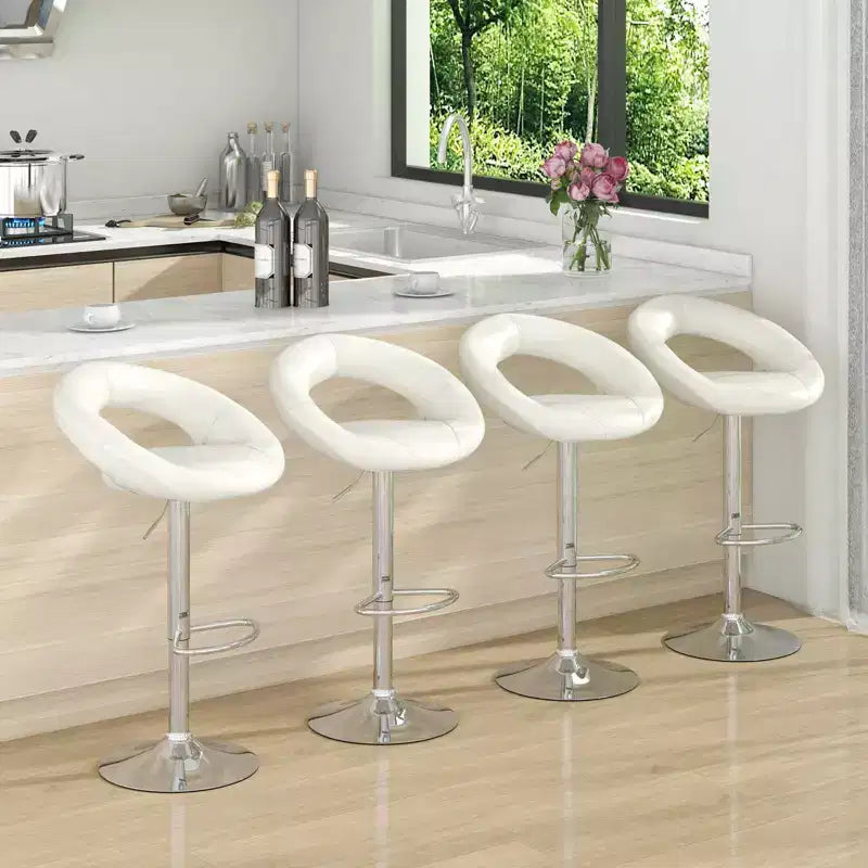 Set of 4 Adjustable Bar Stools Swivel Pub Chairs Barstools PU Leather White/Black