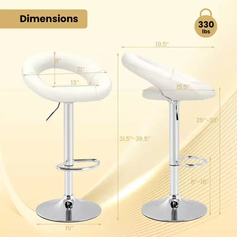 Set of 4 Adjustable Bar Stools Swivel Pub Chairs Barstools PU Leather White/Black